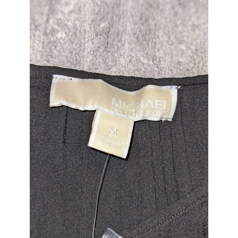 Michael Kors Pleated Mini Dress Long Sleeve Black Party Cocktail Size M NWT $175